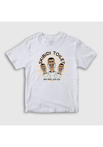 Çocuk Beyaz Bop Bop Yes Yes Skibidi Toilet T-Shirt