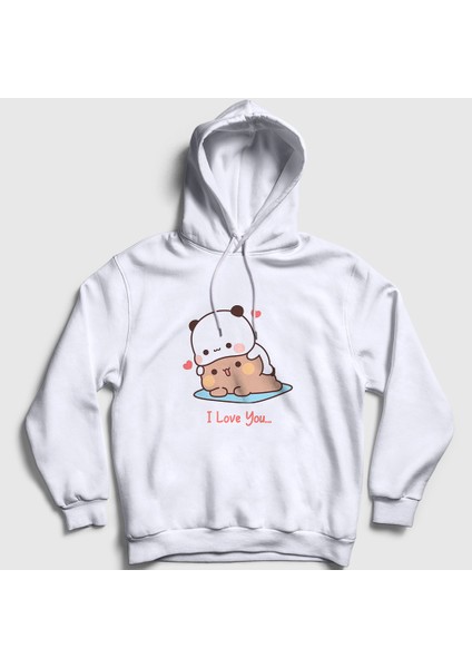 Unisex Beyaz Love Sevgili Sevgililer Günü Hediye Bubu Dudu Kapüşonlu Sweatshirt