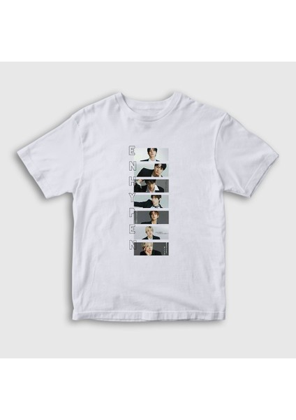 Çocuk Beyaz Band K Pop Enhypen T-Shirt