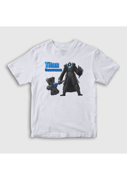 Çocuk Beyaz Titan Cameraman Skibidi Toilet T-Shirt