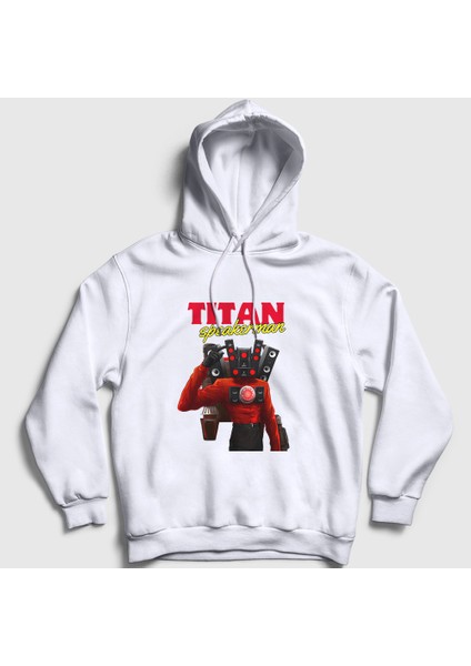 Unisex Beyaz Titan Speakerman Skibidi Toilet Kapüşonlu Sweatshirt
