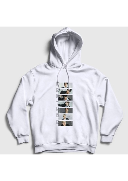 Unisex Beyaz Band K Pop Enhypen Kapüşonlu Sweatshirt