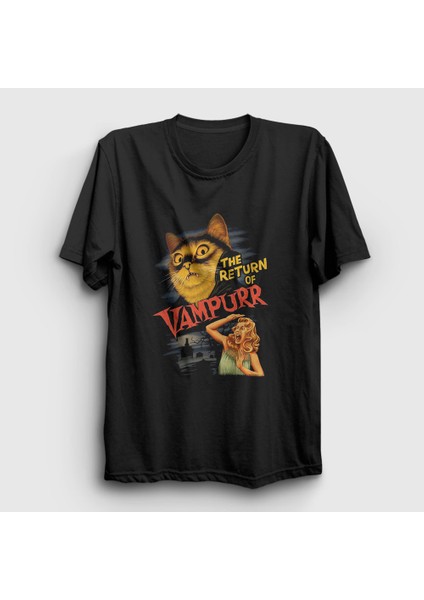 Siyah Vampurr Vampir Hediye Kedi Kedili T-Shirt
