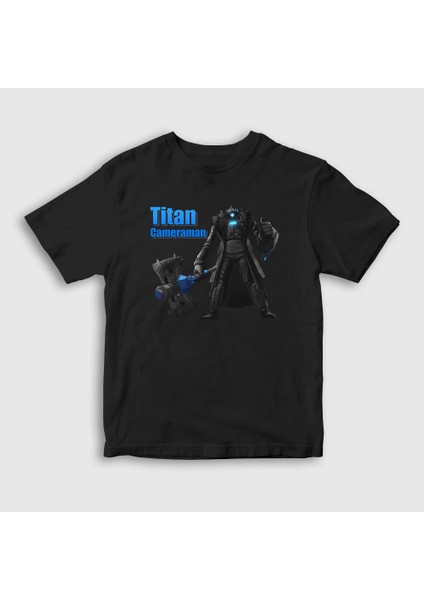 Çocuk Siyah Titan Cameraman Skibidi Toilet T-Shirt
