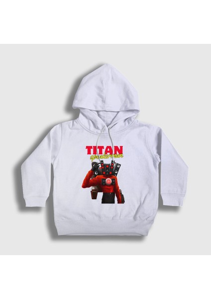 Unisex Çocuk Beyaz Titan Speakerman Skibidi Toilet Kapüşonlu Sweatshirt