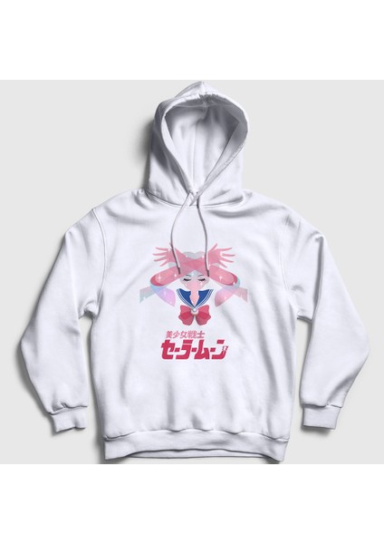 Unisex Beyaz Serena Usagi V2 Sailor Moon Ay Savaşçısı Kapüşonlu Sweatshirt