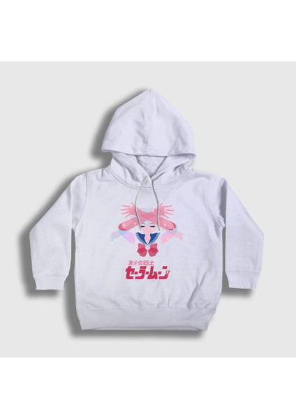 Unisex Çocuk Beyaz Serena Usagi V2 Sailor Moon Ay Savaşçısı Kapüşonlu Sweatshirt