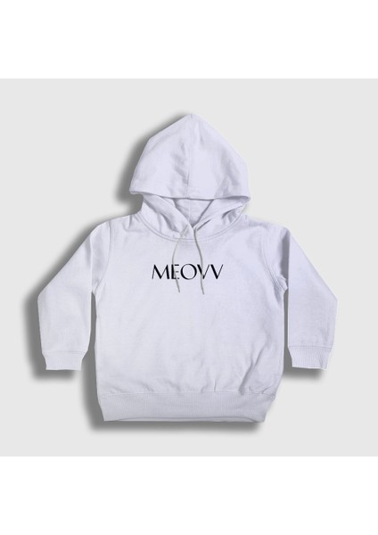 Unisex Çocuk Beyaz Logo K Pop Kedi Kedili Meovv Kapüşonlu Sweatshirt