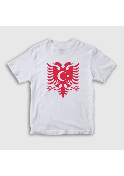 Çocuk Beyaz Albania Türkiye Arnavutluk Bayrağı T-Shirt