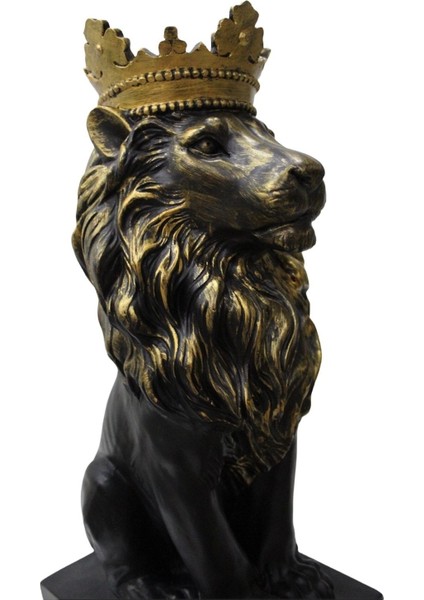 Tekno Trust Taçlı Aslan Kral Heykeli Siyah Dekoratif Obje (35X13X19CM) fiyatları