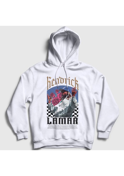 Unisex Beyaz Roses Rapper Kendrick Lamar Kapüşonlu Sweatshirt