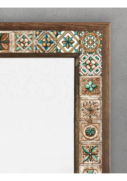 Tekno Trust Masif Çerçeveli Mozaik Taş (Mermer) Ayna 53X73 cm (Etnik Seramik Desenli) Brown