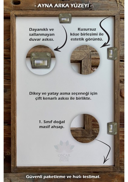 Tekno Trust Masif Çerçeveli Mozaik Taş (Mermer) Ayna 53X73 cm (Etnik Seramik Desenli) Brown