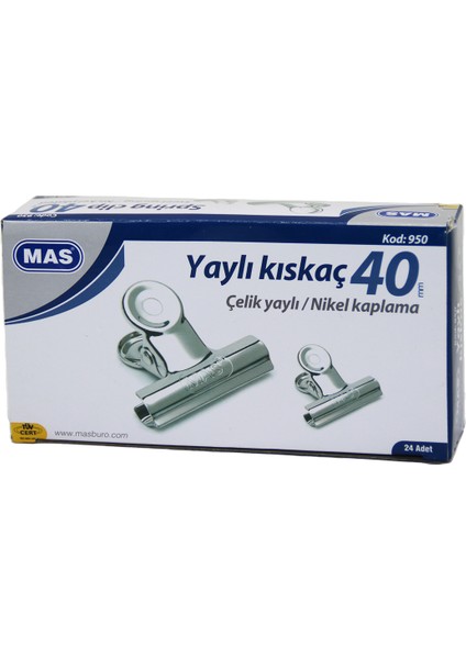 Beyaz Metal Kıskaç 40 mm 24 Parça  Yaylı Cilt Kıskaçı (4767) - MCT7106-5857