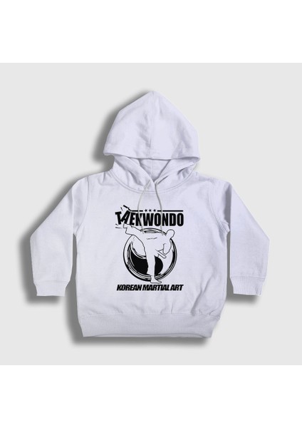 Unisex Çocuk Beyaz Kick Taekwondo Ufc Mma Tekvando Kapüşonlu Sweatshirt
