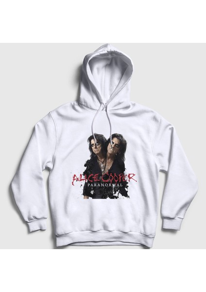 Unisex Beyaz Paranormal Müzik Alice Cooper Kapüşonlu Sweatshirt