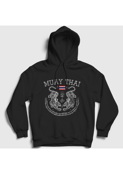 Unisex Siyah Thailand Kaplan Ufc Mma Muay Thai Kapüşonlu Sweatshirt