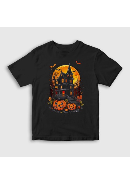 Çocuk Siyah Haunted House Halloween Cadılar Bayramı T-Shirt