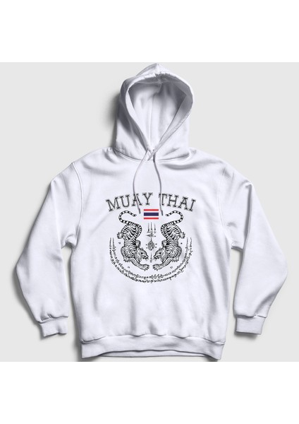 Unisex Beyaz Thailand Kaplan Ufc Mma Muay Thai Kapüşonlu Sweatshirt
