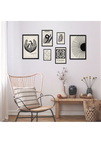 6'lı Ahşap Lamine Çerçeveli Mdf Tablo Seti Modern Flowers Market