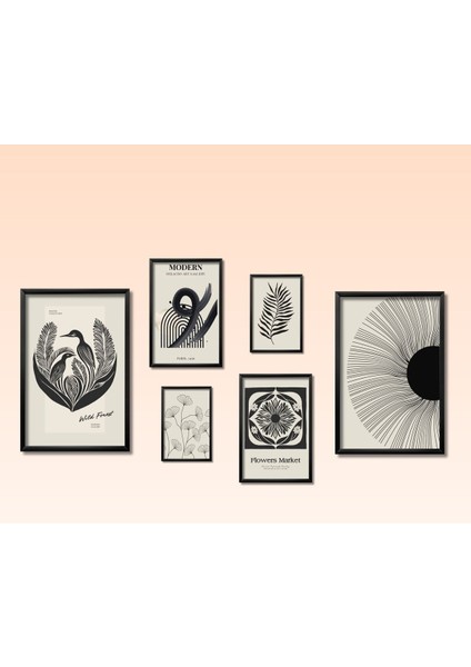 6'lı Ahşap Lamine Çerçeveli Mdf Tablo Seti Modern Flowers Market fiyatları