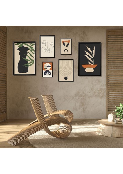 6'lı Ahşap Lamine Çerçeveli Mdf Tablo Seti Modern Vücut Silüeti