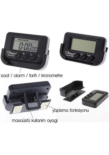 Ev ve Araç Tipi Dijital Saat Kronometreli Alarmlı Pilli Saat (4767) - MCT6363-8239