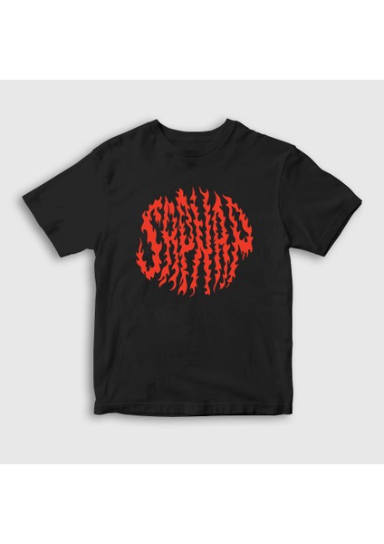 Çocuk Siyah Sapnap V2 Flame Alev Ateş Minecraft T-Shirt