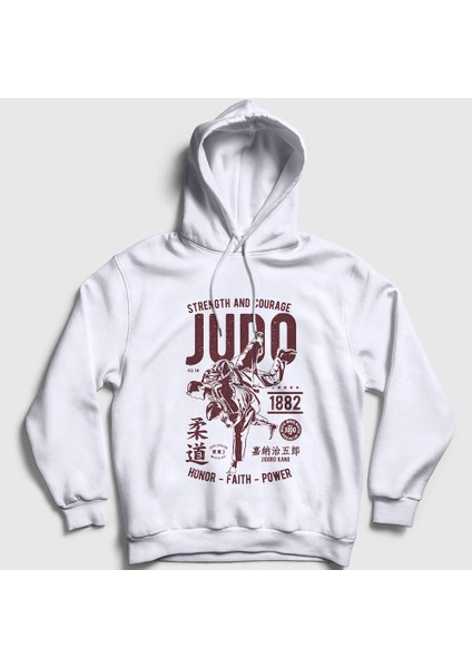 Unisex Beyaz Kano Jigoro Ufc Mma Judo Kapüşonlu Sweatshirt