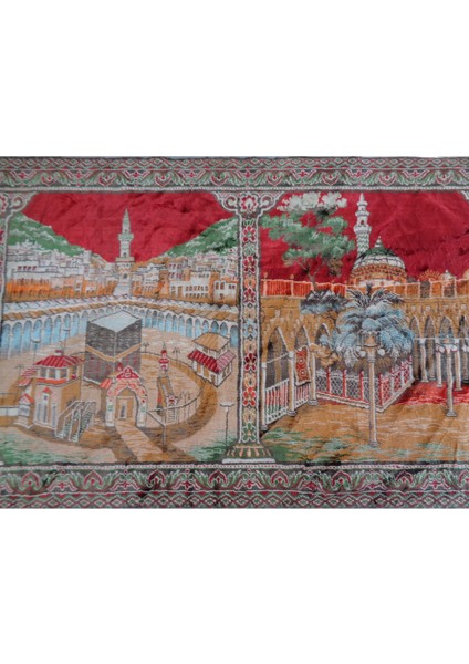 Kutsal Kabe-I Muazzama Ve Medine-I Münevvere Temalı, Müthiş Kadife Duvar Halısı 125 X 80 Cm Azort