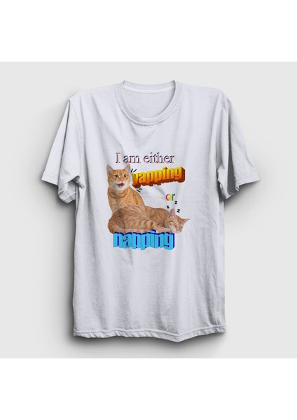 Beyaz Yapping Hediye Turuncu Kedi Kedili T-Shirt