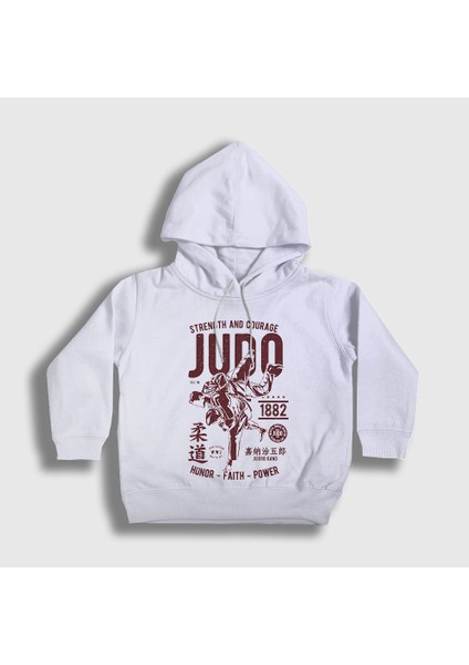 Unisex Çocuk Beyaz Kano Jigoro Ufc Mma Judo Kapüşonlu Sweatshirt