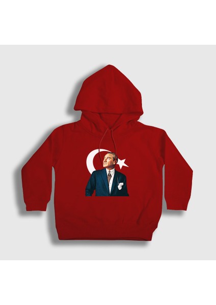 Unisex Çocuk Kırmızı 19 Mayıs 29 Ekim 23 Nisan Bayrak Atatürk Kapüşonlu Sweatshirt
