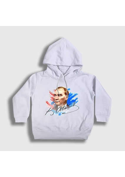 Unisex Çocuk Beyaz 19 Mayıs 29 Ekim 23 Nisan Imza Atatürk Kapüşonlu Sweatshirt