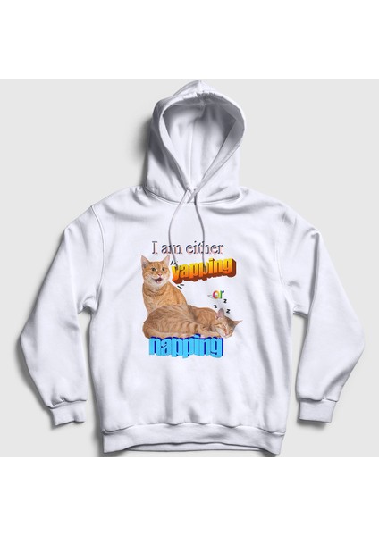 Unisex Beyaz Yapping Hediye Turuncu Kedi Kedili Kapüşonlu Sweatshirt
