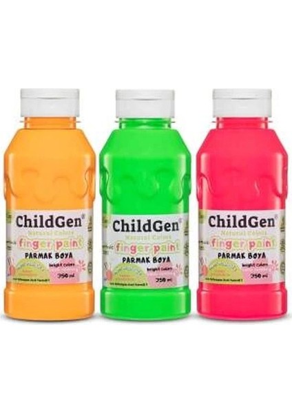 Chıldgen Naturel Colors - Parmak Boyası Canlı Neon Renkler 3'lü Set 350ML  Yeşil-Turuncu-Pembe