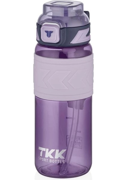 T1019 Tkk Silikon Tutma Gövde Tritan Pipetli Matara 600ML Mor