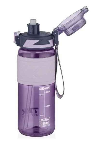 T1019 Tkk Silikon Tutma Gövde Tritan Pipetli Matara 600ML Mor