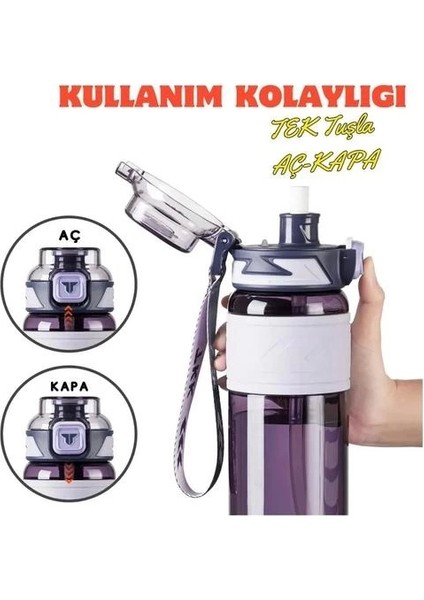 T1019 Tkk Silikon Tutma Gövde Tritan Pipetli Matara 600ML Mor