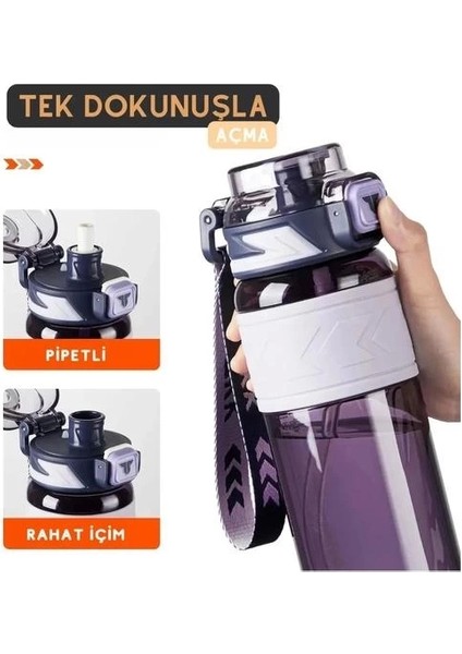 T1019 Tkk Silikon Tutma Gövde Tritan Pipetli Matara 600ML Mor