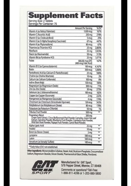 Sport Mens Multi + Test - Niacin + Biotin + Zinc + Selenium + Tribulus + Alpha Lipoic + Boron 150 Tablet