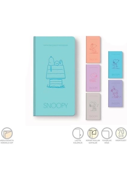 Snoopy 9 x 14 Iplik Dikişli Sert Kapak Çizgisiz 80 Yaprak Defter