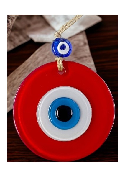 Mini Boy Kırmızı Nazar Boncuklu Duvar Süsü 10 cm Cam Duvar Dekoru