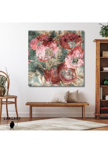 Tekli Kare Kanvas Dekoratif Salon Tablosu Boho Çiçekler