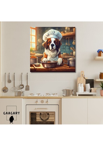 Kare Kanvas Mutfak Tablosu Aşçı Hayvanlar Saint Bernard