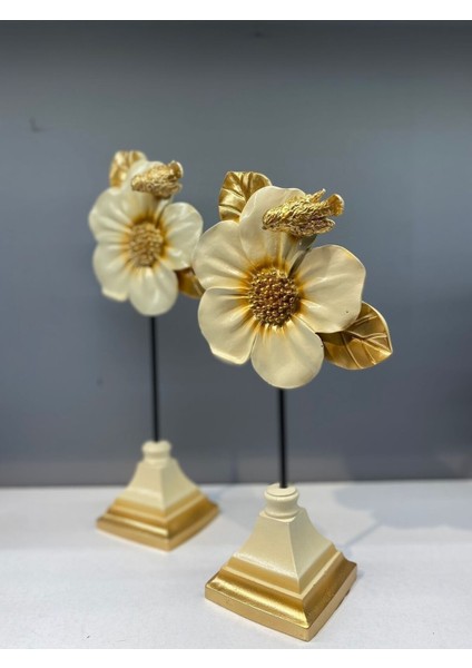 Dekoratif Polyester Ikili Çiçek Aksesuar Krem Gold indirimleri