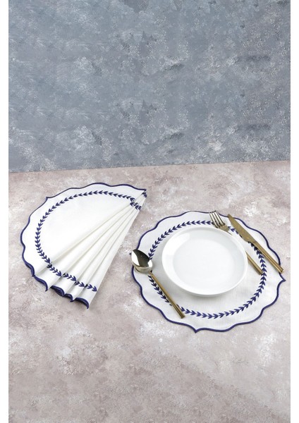 6 Adet Nakışlı Keten Amerikan Servis - Keten Supla