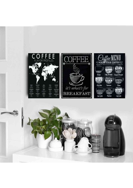 Tekno Trust Mutfak Kahve Köşesi Coffee Menü Dünya Haritası Fincan Kupa Dekor Konsept Tablo Mdf Baskı(19x28cm)