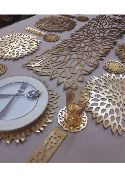 Suni Deri/1 Ad.runner,8 Servis,8 B.altlığı,8 Kaşıklık/yemek Sunum Takımı/8 Kişilik/25 Parça/gold modelleri