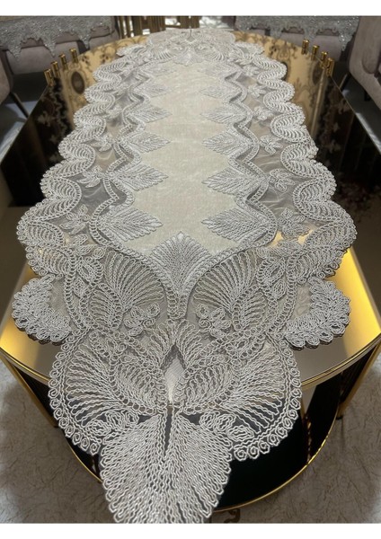 Damla 5 Parça Lüks Runner Salon Oda Sehpa Masa Örtü Takımı Fransız Güpürlü Çeyizlik Set Kapiçino fırsatları